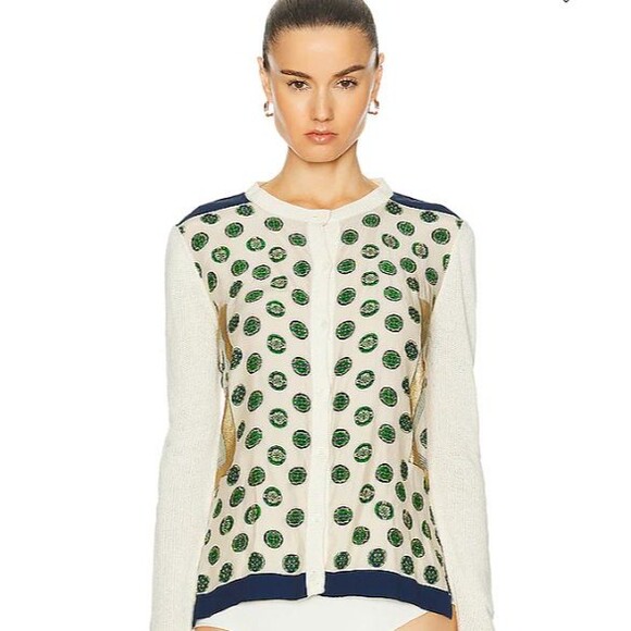 Celine Silk Cardigan Medallion Print Button Front Size Small - Picture 1 of 13
